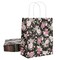 24-Pack Floral Gift Bags, 8x4x10-Inch Medium Size Gift Bags with Handles, Paper Bags with Colorful Rose Flower Print (Black)